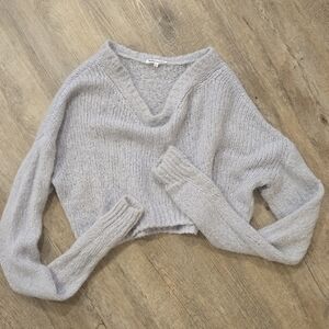 Reformation Light Gray V-Neck Cropped Longsleeve Soft Wool Layering Sweater